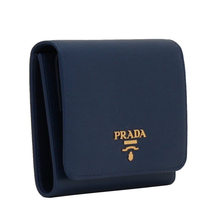 Prada 1MH176 Vitello Move Leather Short Trifold Clasp Wallet- Peonia