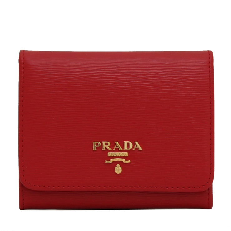 Prada 1MH176 Vitello Move Leather Short Trifold Clasp Wallet- Lacca