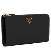 Prada 1ML183 Vitello Move Leather Long L-Shaped Zip Around Wallet- Black