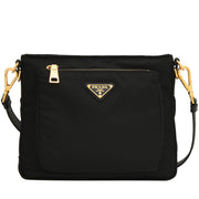 Prada 1BH693 Tessuto Nylon & Saffiano Leather Trim Crossbody Bag- Black