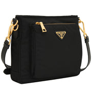 Prada 1BH693 Tessuto Nylon & Saffiano Leather Trim Crossbody Bag- Black