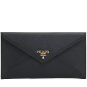 Prada 1MF175 Vitello Move Leather Envelope Wallet with Flap- Black