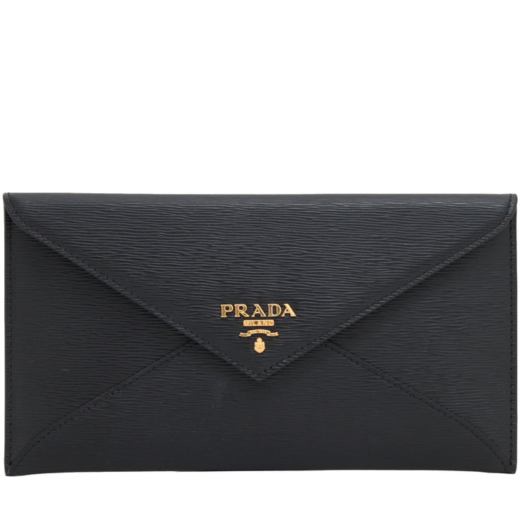 Prada 1MF175 Vitello Move Leather Envelope Wallet with Flap- Black