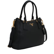 Prada 1BC032 Vitello Phenix Leather Convertible Bag- Black