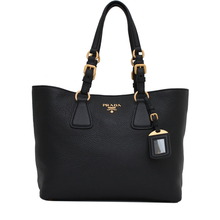 Prada 1BG043 Vitello Phenix Leather Tote Bag- Black