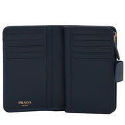 Prada 1ML225 Vitello Move Leather French Wallet with Coin Zip Pocket- Black