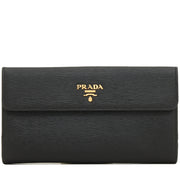 Prada 1MH133 Vitello Move Leather Continental Flap Wallet- Black