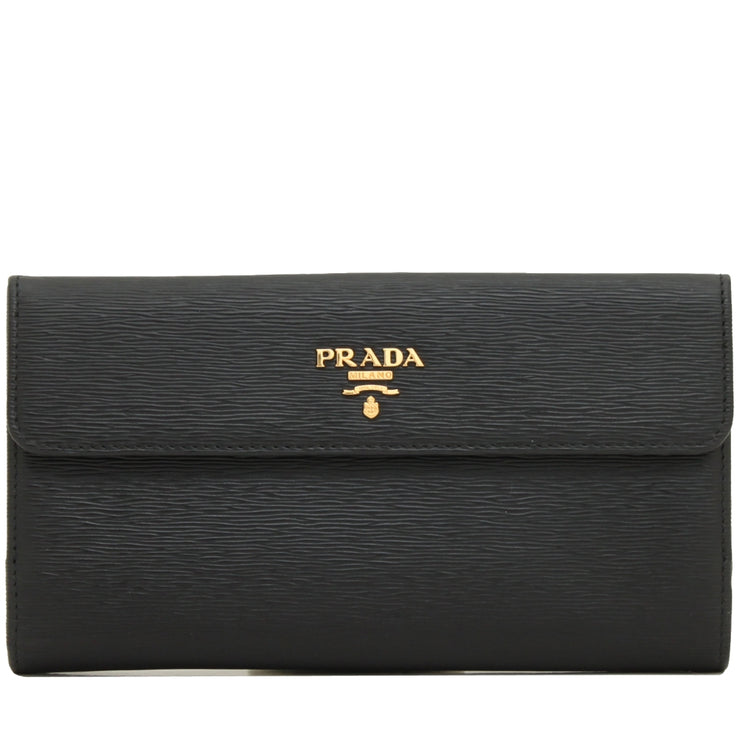 Prada 1MH133 Vitello Move Leather Continental Flap Wallet- Black