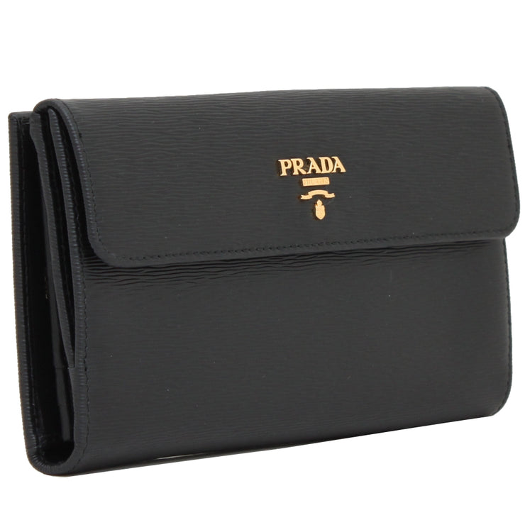 Prada 1MH133 Vitello Move Leather Continental Flap Wallet- Black