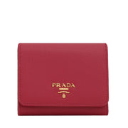 Prada 1MH176 Vitello Move Leather Short Trifold Clasp Wallet- Peonia