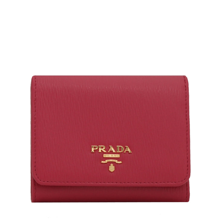 Prada 1MH176 Vitello Move Leather Short Trifold Clasp Wallet- Peonia