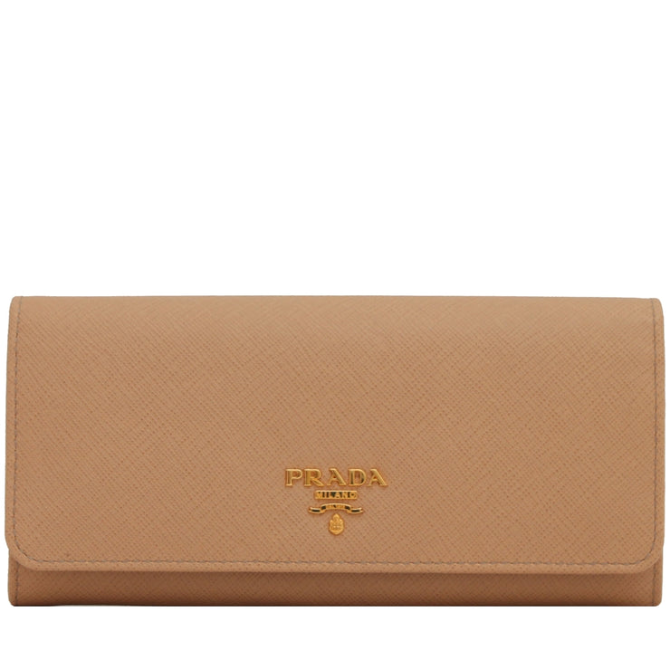 Prada 1MH132 Saffiano Leather Long Fold Wallet- Noisette