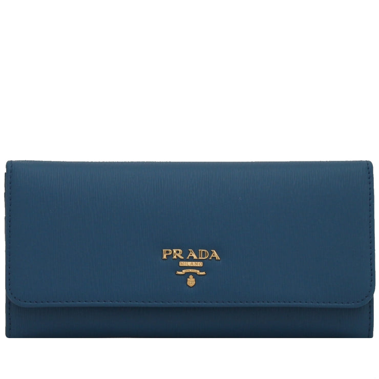 Prada 1MH132 Vitello Move Leather Long Fold Wallet- Cobalt