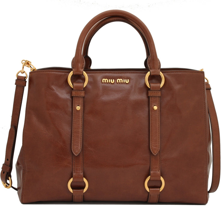 Miu Miu RN1037 Vitello Shine Convertible Tote Bag- Palissandro