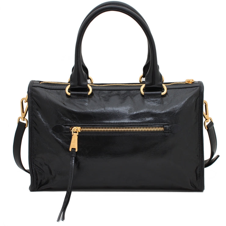 Miu Miu 5BB101 Vitello Shine Convertible Tote Bag- Black