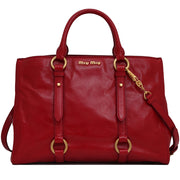 Miu Miu RN1037 Vitello Shine Convertible Tote Bag- Rosso