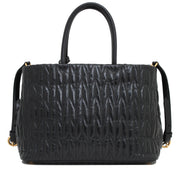 Miu Miu RN1096 Vitello Shine Metalasse Convertible Tote Bag- Black