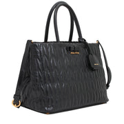 Miu Miu RN1096 Vitello Shine Metalasse Convertible Tote Bag- Black