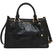 Miu Miu RN1128 Vitello Shine Convertible Tote Bag- Black