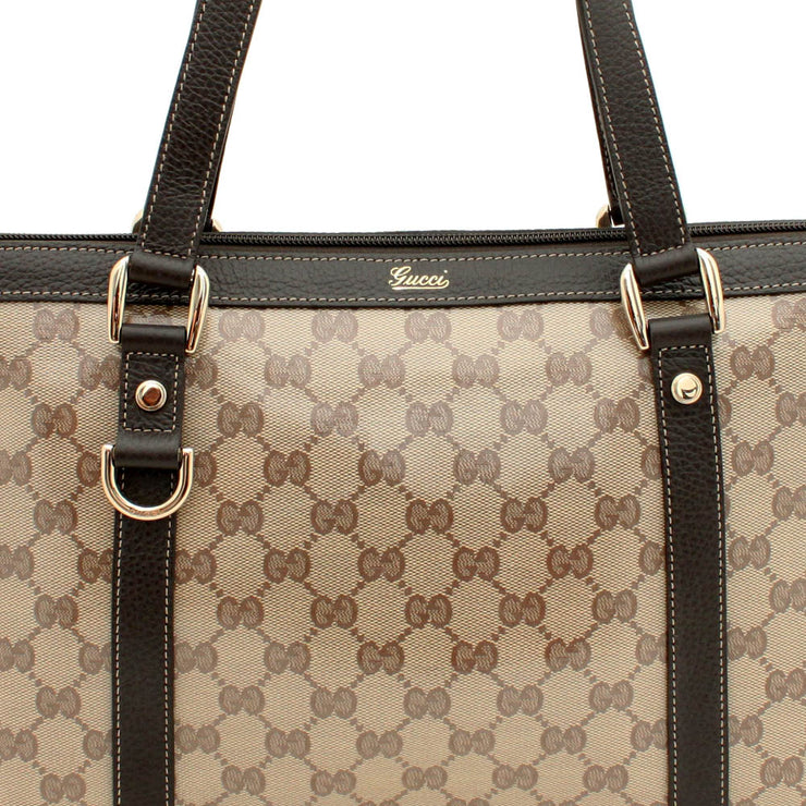 Gucci GG Crystal Abbey Zip Top Tote Bag- Brown