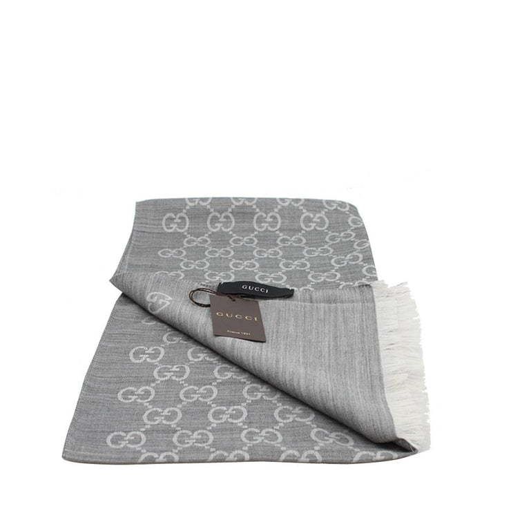 Gucci GG Silk & Wool Slim Scarf- Silver