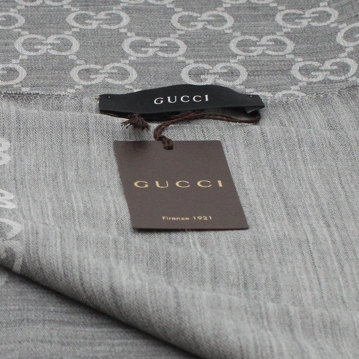 Gucci GG Pattern Silk & Wool Wide Shawl Scarf- Silver