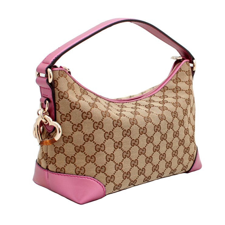 Gucci GG Canvas Monogram Heart Bit Charm Small Hobo Bag - Pink