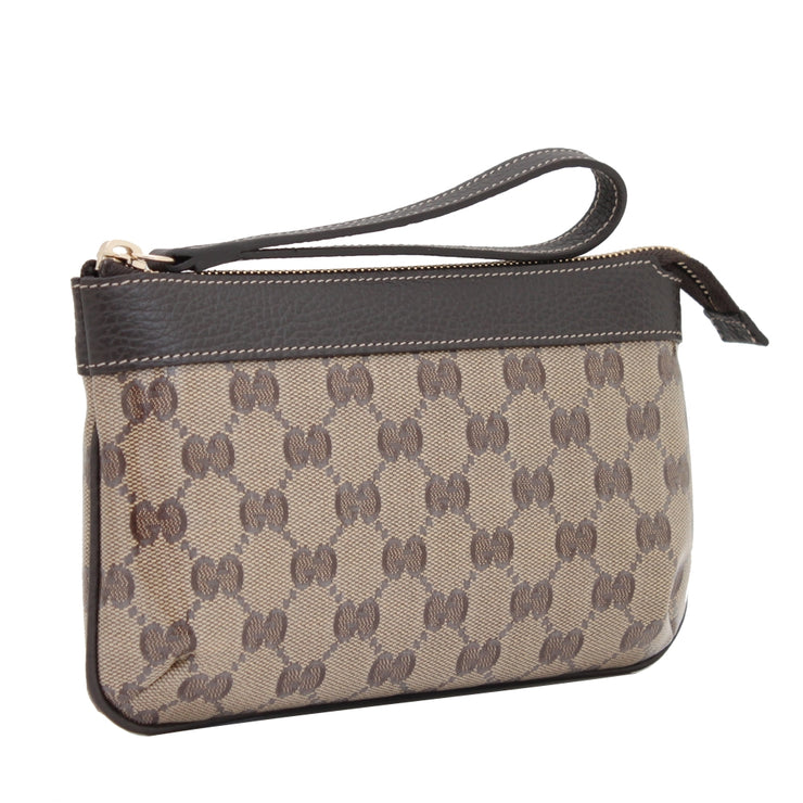 Gucci 274181 GG Crystal Wristlet Pouch- Beige Ebony- Brown