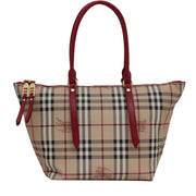 Burberry Small Leather Trim Haymarket Check Salisbury Tote Bag- Military Red