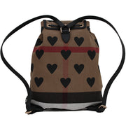 Burberry Medium Rucksack in Canvas Heart Check and Leather Chiltern Back Pack Bag- Black