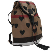 Burberry Medium Rucksack in Canvas Heart Check and Leather Chiltern Back Pack Bag- Black