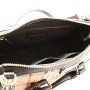 Burberry Small Leather Trim Haymarket Check Gladstone Tote Bag- Chocolate