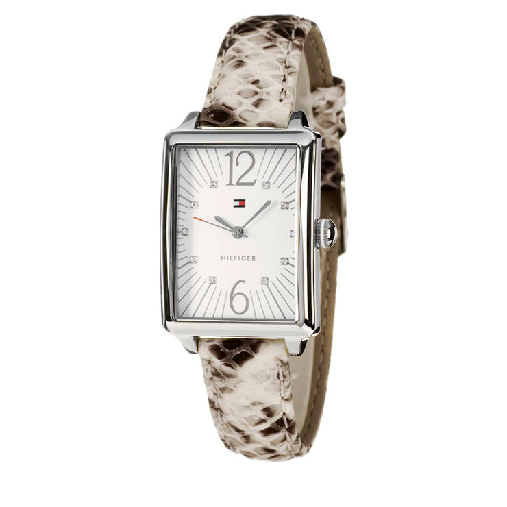 Tommy Hilfiger Watch 1780977- Python-Print Leather with Rectangular White Dial Ladies Watch