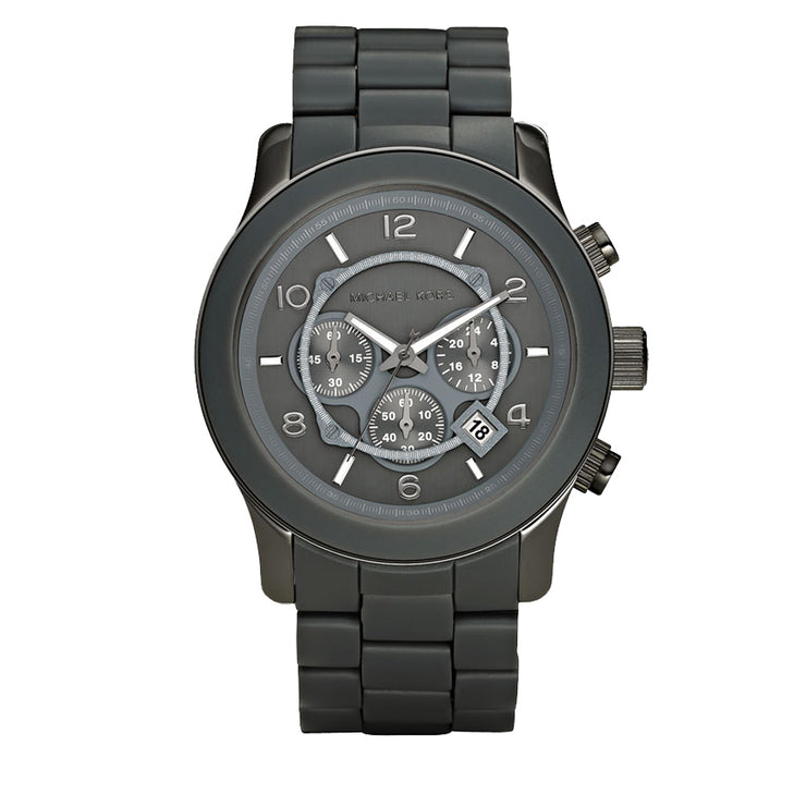 Men's Grey Large Runway Silicone Strap Round Dial Watch
