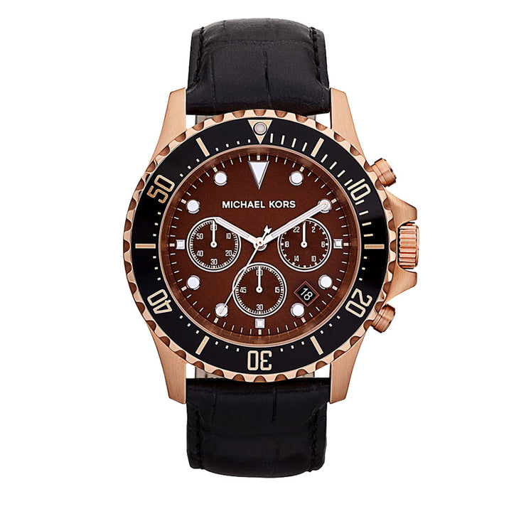 Michael Kors Everest Chronograph Black Leather Round Watch – Dial