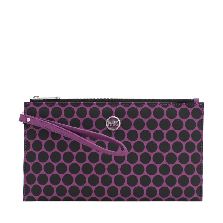 Michael Kors Kiki Printed Dot Large Zip Clutch Bag- Pomegranate