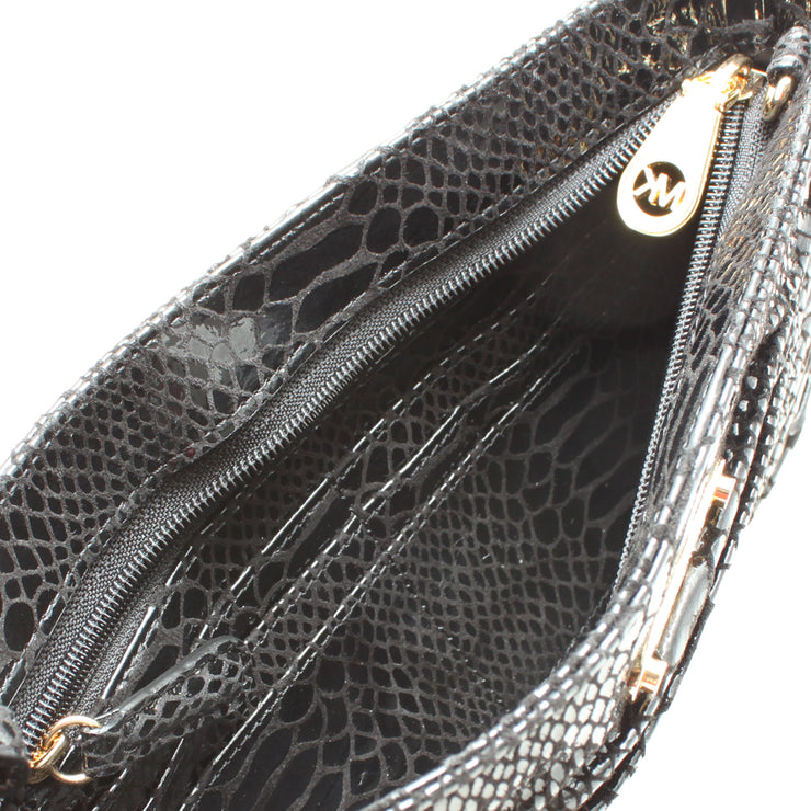MICHAEL Michael Kors Black Python Embossed Leather Turnlock