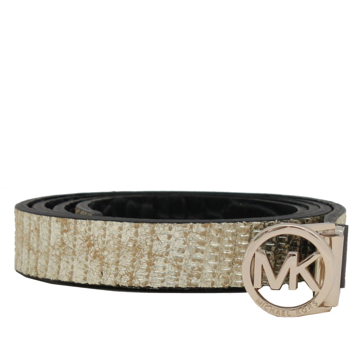 Michael Kors Reversible Embossed Leather Belt- Black-Gold