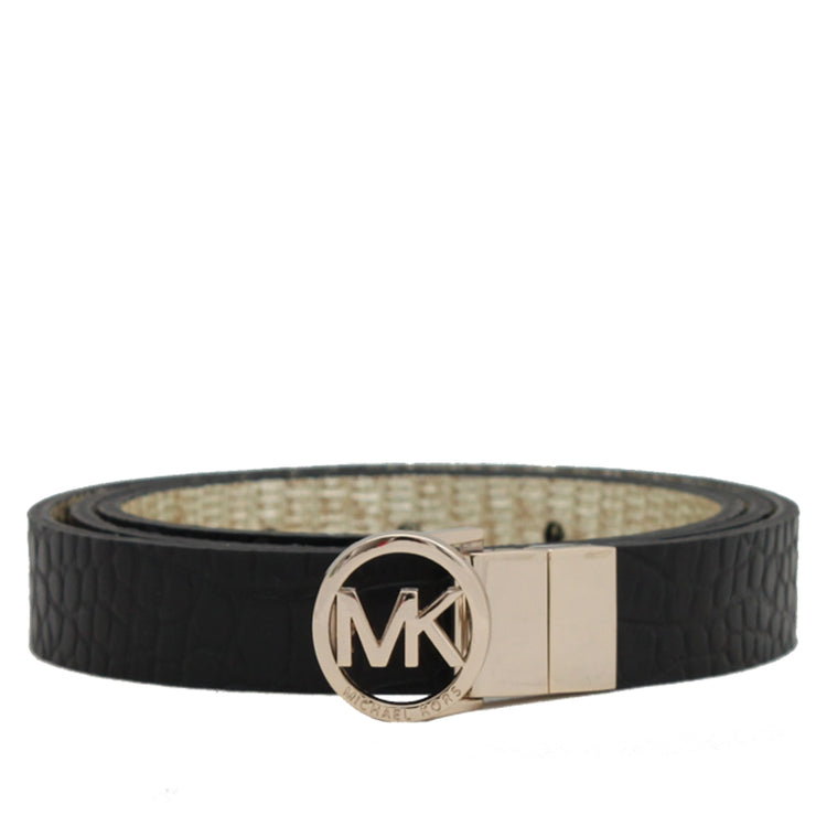 Michael Kors Reversible Embossed Leather Belt- Black-Gold