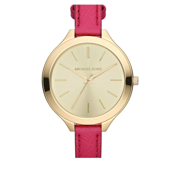 Michael Kors Watch MK2298- Slim Runway Gold Tone Pink Leather Ladies Watch