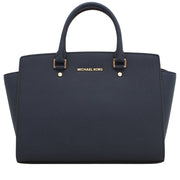 Michael Kors Selma Large Saffiano Leather Satchel Bag- Navy