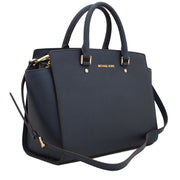 Michael Kors Selma Large Saffiano Leather Satchel Bag- Navy