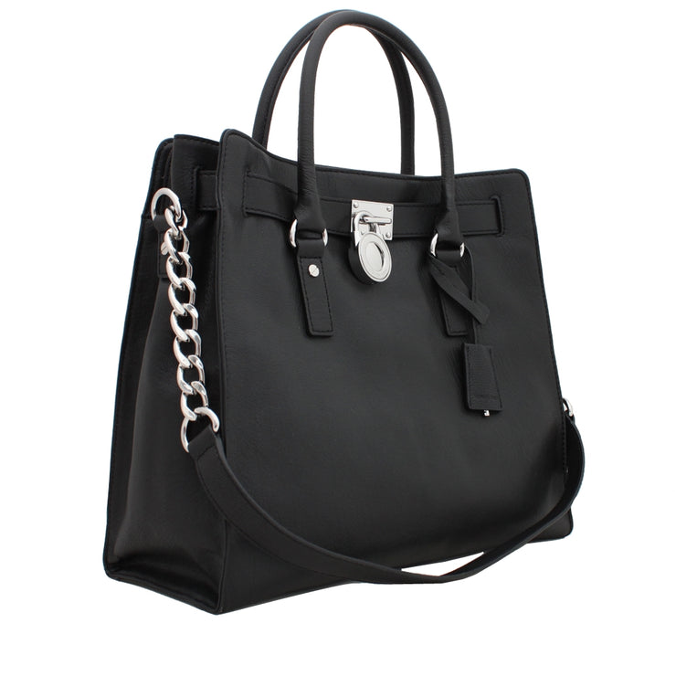 Buy the Michael Kors Hamilton Black Saffiano Leather Lock Small Shoulder  Satchel Bag Handbag
