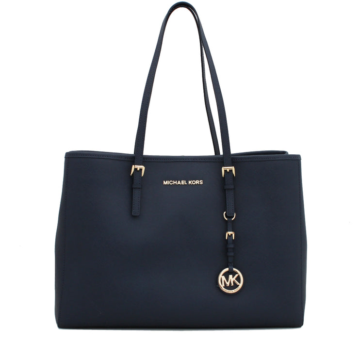 Michael Kors Jet Set Travel Saffiano Leather Large East West Tote Bag- Navy