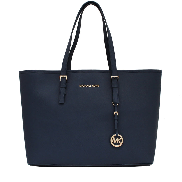 Michael Kors Jet Set Travel Medium Saffiano Leather Tote Bag- Navy