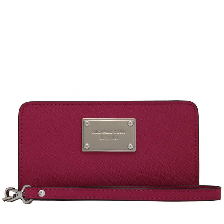 Michael Kors Jet Set Leather Slim Tech Wristlet- Deep Pink