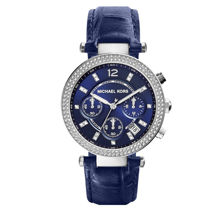 Michael Kors Watch MK2384 Parker Chronograph Blue Leather Ladies Watch