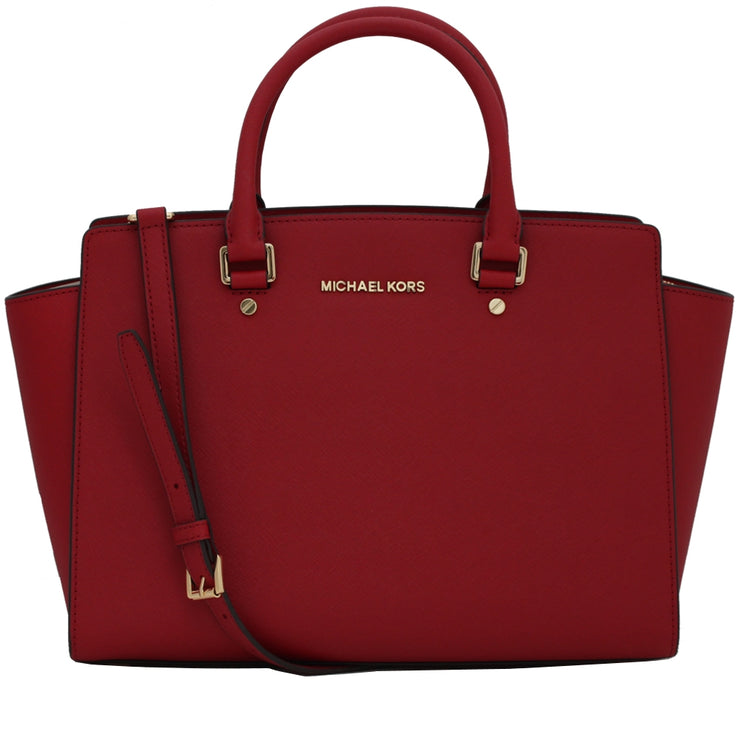 Michael Kors Selma Large Saffiano Leather Satchel Bag- Red