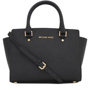 Michael Kors Selma Saffiano Leather Medium Satchel Bag- Black