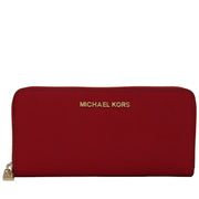 Michael Kors Jet Set Travel Zip-Around Saffiano Leather Continental Wallet- Chili